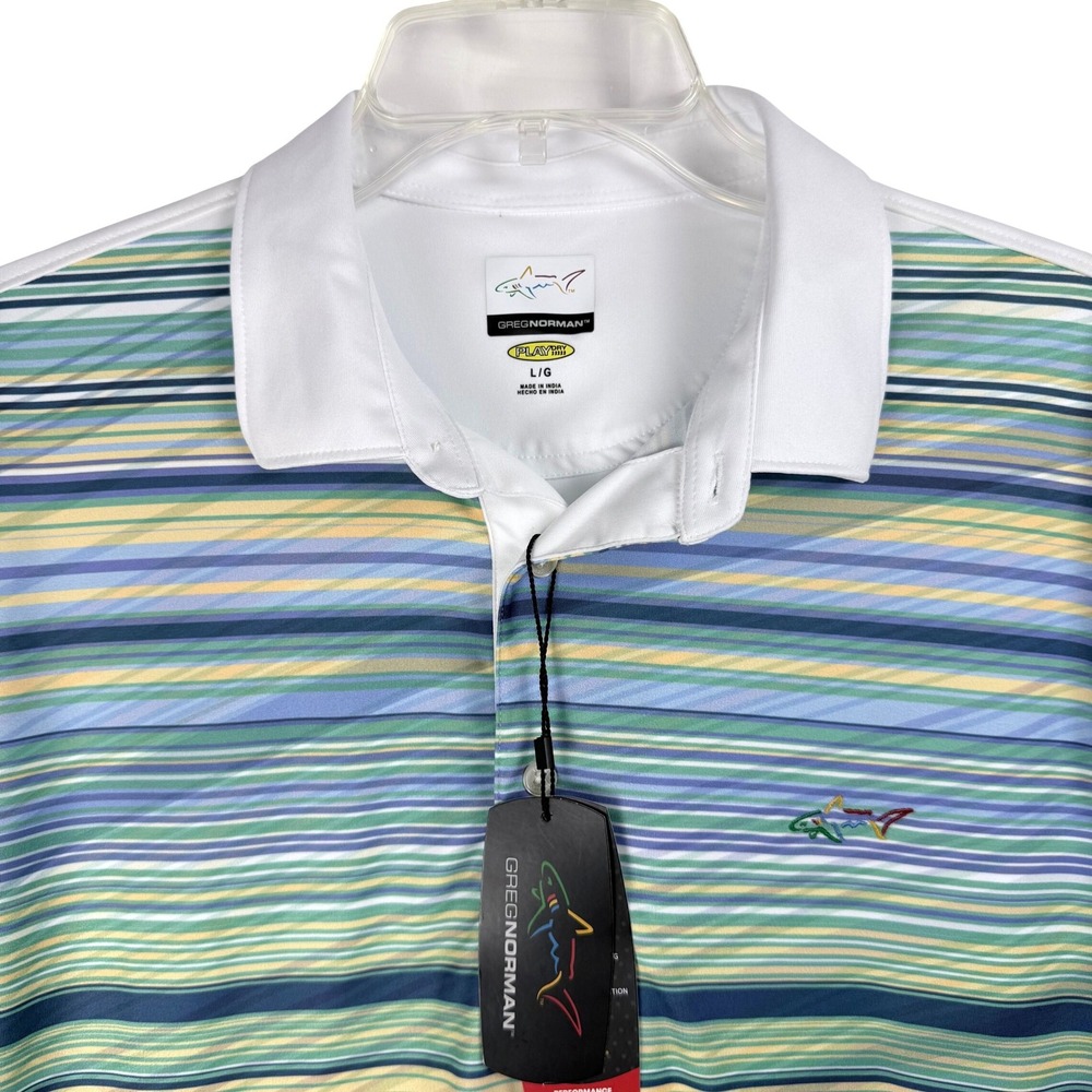 Greg Norman Performance Fabric Golf‎ Polo Shirt Multi Color Stripe Short Sleeve